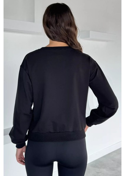 Kadın Ön Baskılı Bisiklet Yaka Sweatshirt P-00018479 fırsatları