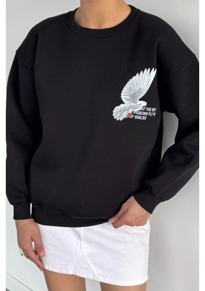 Kadın Ön ve Sırt Baskılı Bisiklet Yaka Üç Iplik Şardonlu Sweatshirt P-00018477 modelleri