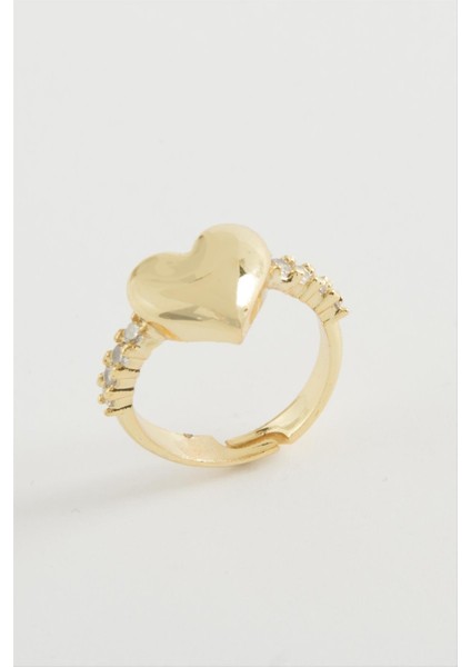 Msa-Shop Kalp Taşlı Metal Yüzük-Gümüş Rengi