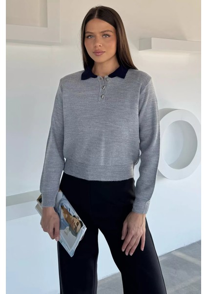 Kadın Yarım Düğmeli Triko Kazak P-00018491