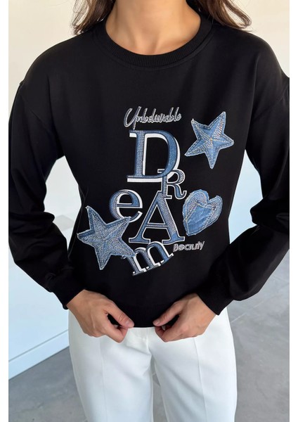 Kadın Bisiklet Yaka Baskılı Taş Işlemeli Sweatshirt P-00018484 modelleri