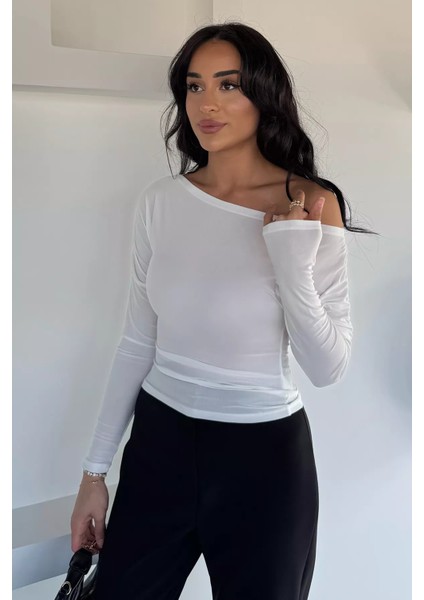 Kadın Omuz Büzgülü Likralı Bluz P-00018530