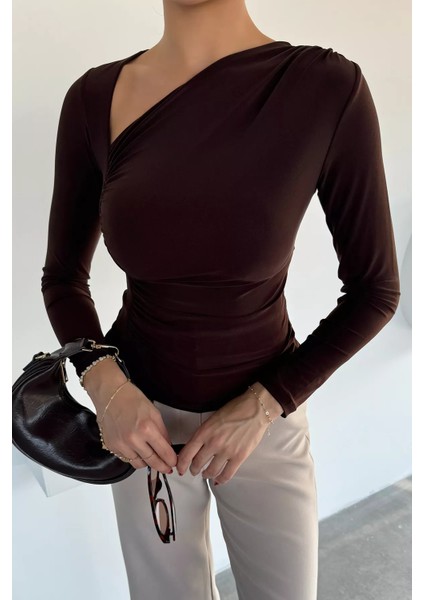 Kadın Drapeli V Yaka Bluz P-00018522