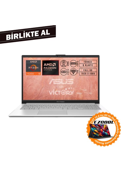 Vivobook Go 15 Amd Ryzen 5 7520U 8gb 1tb SSD 15.6" Fdos+ 15.6" Touch Monitör E1504FA-BQ1741 010
