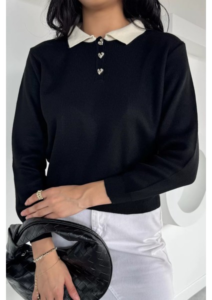 Kadın Yarım Düğmeli Triko Kazak P-00018491