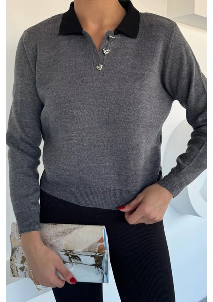 Kadın Yarım Düğmeli Triko Kazak P-00018491