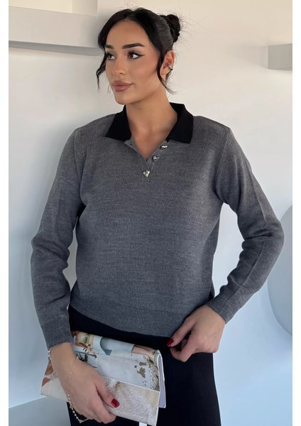 Kadın Yarım Düğmeli Triko Kazak P-00018491 fiyatları