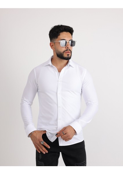 Likralı Örme Dabıl Kumaş Düğmeli Günlük Erkek Gömlek modelleri