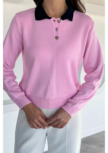 Kadın Yarım Düğmeli Triko Kazak P-00018491