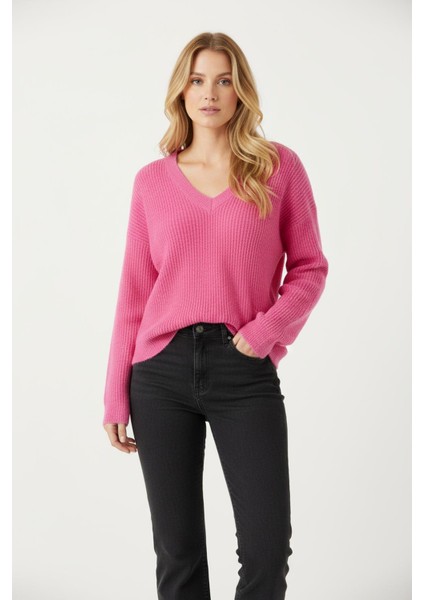 Pembe V Yaka Triko Kadın Kazak 2217