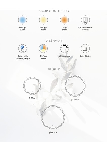 - Terra LED Aydınlatmalı Ayna 50 X100- Tri-Color + Dimmer + Defogger fiyatları