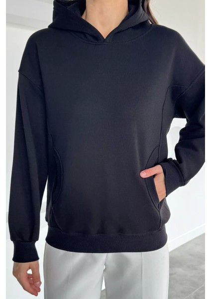 Kadın Kapüşonlu Kanguru Cepli Üç Iplik Şardonlu Sweatshirt P-00018483 modelleri