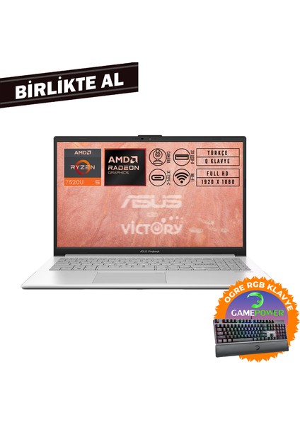 Vivobook Go 15 Amd Ryzen 5 7520U 8gb 1tb SSD 15.6" Fhd Fdos + Gaming Klavye E1504FA-BQ1741 011
