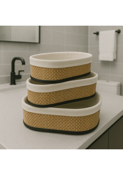 Bambu 3 Lü Sepet Çok Amaçlı Banyo Dolap Içi Düzenleyici Yıkanabilir Kılıf Hazır Kurulu Gönderim (Beyaz Oval) modelleri