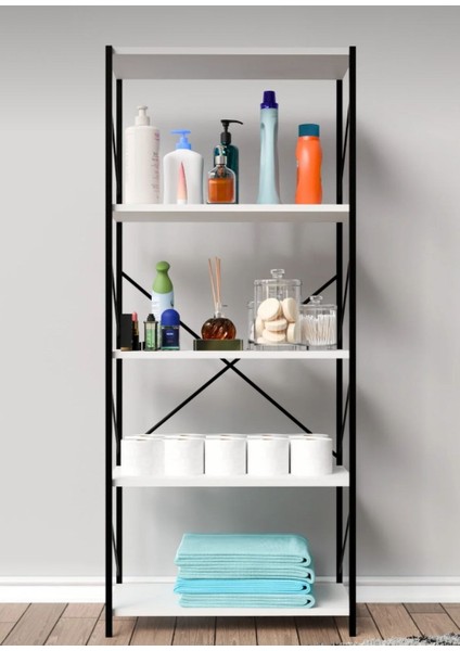 Metal Banyo Mutfak Rafı Malzeme Dolabı 5 Raflı Çok Amaçlı Dolap Raf 150 cm Beyaz