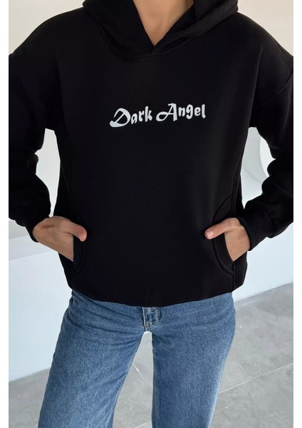 Kadın Kapüşonlu Kanguru Cepli Baskılı Üç Iplik Şardonlu Sweatshirt P-00018480 modelleri