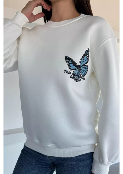Kadın Ön ve Sırt Kelebek Baskılı Üç Iplik Şardonlu Bisiklet Yaka Sweatshirt P-00018482 fiyatları