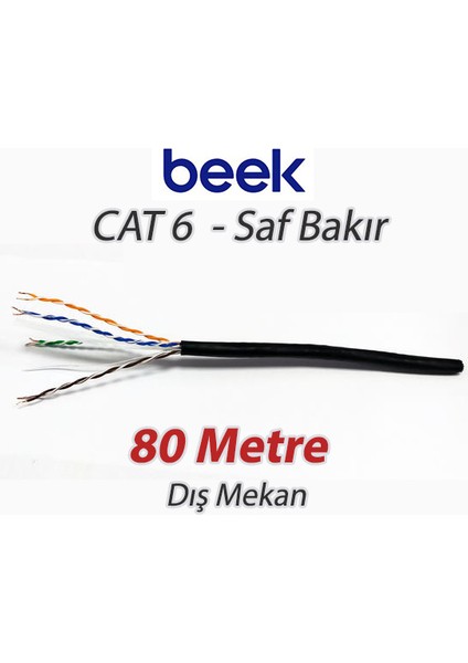 Cat6 80 Metre U-Utp Saf Bakır Dış Mekan Data Kablosu 4X2X23 Awg Pe Siyah Renk