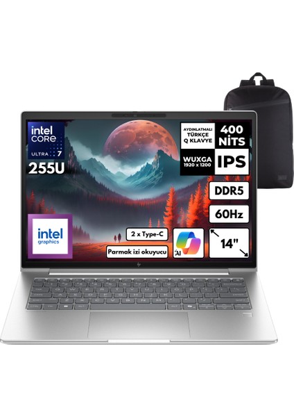 Elitebook 6 Ultra 7-255U 32-Gbddr5 1 Tbssd Intel Graphics 14" Wuxga Windows 11 Pro + Hmf Sırt Çantası C9XW2ETHMF2