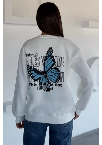 Kadın Ön ve Sırt Kelebek Baskılı Üç Iplik Şardonlu Bisiklet Yaka Sweatshirt P-00018482 fırsatları