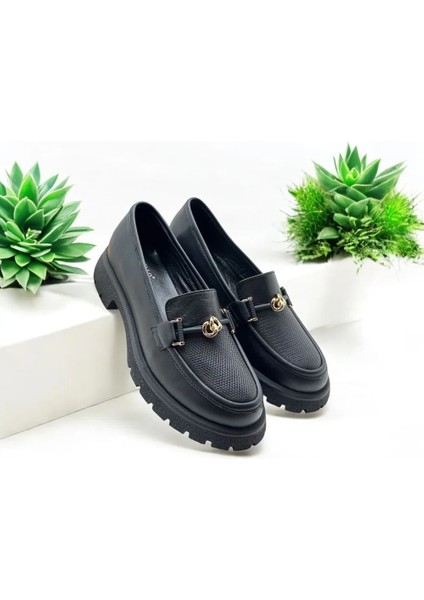 Kadın Hakiki Deri Loafer Yüksek Taban Tokalı Günlük Ayakkabı Bucy