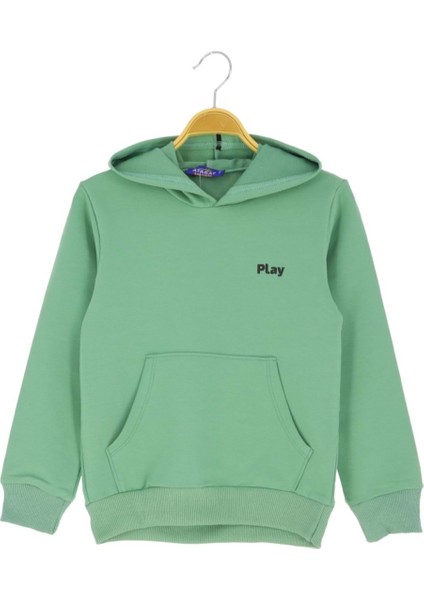 Şerit Kapüşonlu Play Baskılı Iki Iplik Şardonsuz Sweatshırt - Mint Yeşili - 5 Yaş - ATA30735.0-MINT Yeşili-5 Yaş Mint Yeşili