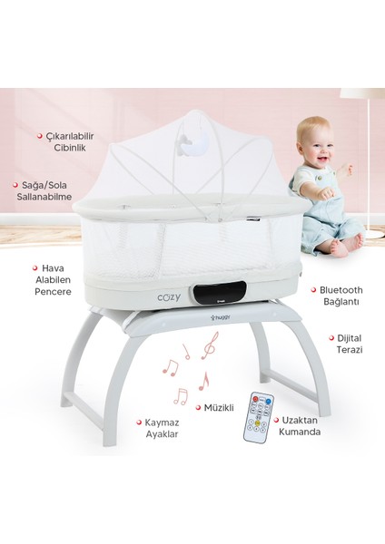 4 In 1 Cozy Terazi Özellikli Bluetooth Müzikli Kumandalı Portatif Otomatik Sallanabilir Beşik