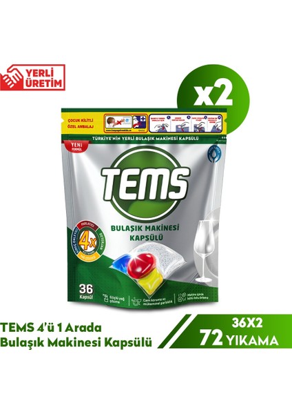 4 Etkili Bulaşık Makinesi Kapsülü 36'lı x 2 Adet 72 Yıkama