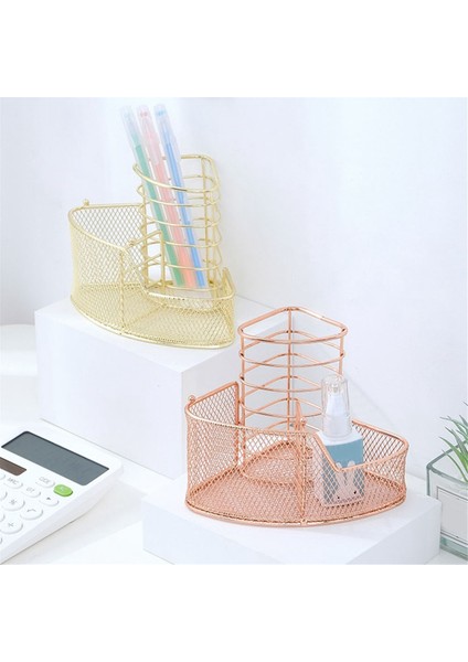 Zarif Örgü Kalem Tutucu Üçgen Şeklindeki Metal Kırtasiye Depolama Tutucu 3 Bölme Masaüstü Ofis Depolama Sahibi A (Yurt Dışından)