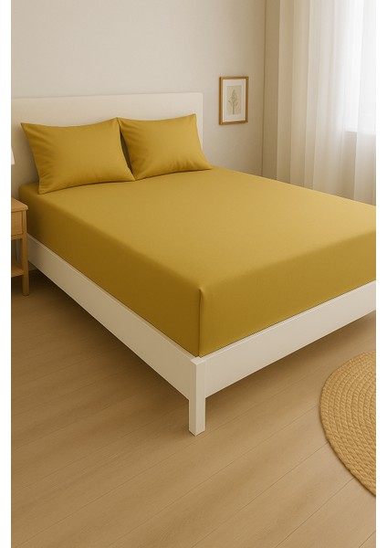 Tek Kişilik Sarı / Hardal Çarşaf Takımı %100 Pamuklu Lastikli Çarşaf + 1 Adet Yastık Kılıfı (50X70)