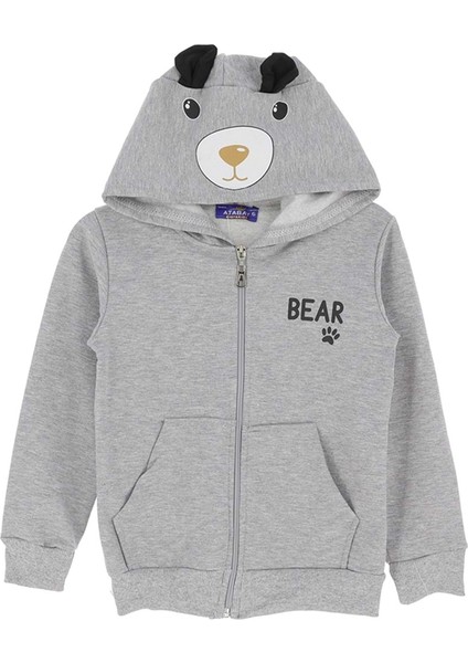 Bear Baskılı Kapüşonlu Fermuarlı Iki Iplik Şardonlu Sweatshırt - Gri - 7 Yaş - ATA30674.0-GRI-7 Yaş Gri