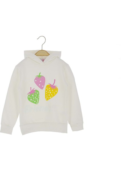 Çilek Baskılı Kapüşonlu Üç Iplik Şardonlu Sweatshırt - Ekru - 4 Yaş Ekru