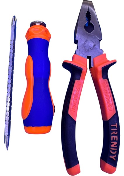 Profesyonel Pense Çok Amaçlı Çift Uçlu Tornavida Seti | Yıldız & Düz Uç | Ergonomik Sap