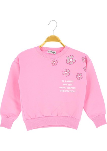 Simli Çiçek Baskılı Iki Iplik Şardonlu Sweatshırt - Pembe - 2 - 3 Yaş - ERL50685.0-PEMBE-2 - 3 Yaş Pembe