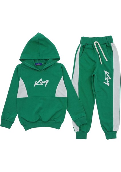 Kıng Baskılı Kapüşonlu Iki Iplik Şardonsuz Eşofman Takım - Yeşil - 3 Yaş - ATA30391.0-YEŞIL-3 Yaş Yeşil