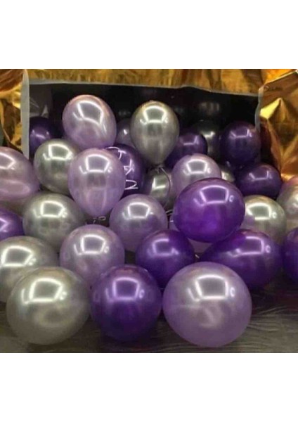 30 Adet Mor, Pembe, Gümüş Parlak Balon