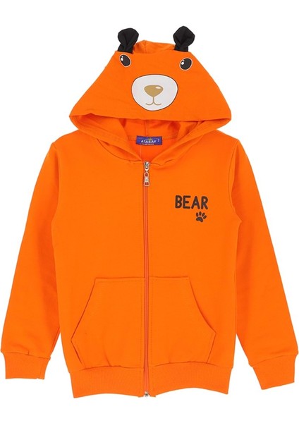 Bear Baskılı Kapüşonlu Fermuarlı Iki Iplik Şardonlu Sweatshırt - Oranj - 7 Yaş - ATA30674.0-ORANJ-7 Yaş Oranj