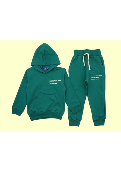 Kanguru Cepli Kapüşonlu Iki Iplik Şardonsuz Eşofman Takım - Petrol Yeşili - 3 Yaş - ATA30448.0-PETROL Yeşili-3 Yaş Petrol Yeşili