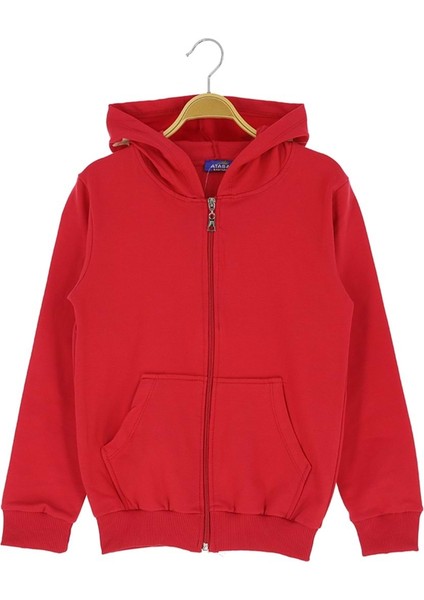 Arka Baskılı Kapüşonlu Iki Iplik Fermuarlı Sweatshırt - Kırmızı - 5 Yaş - ATA30677.0-KIRMIZI-5 Yaş Kırmızı