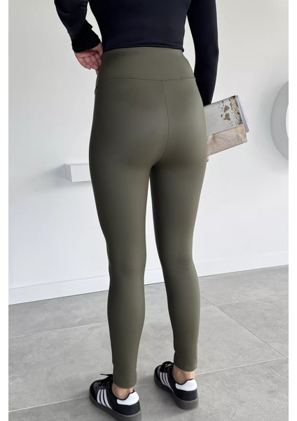 Kadın Yüksek Bel Şardonlu Fermuar Detaylı Suni Deri Tayt P-00013636 indirimleri