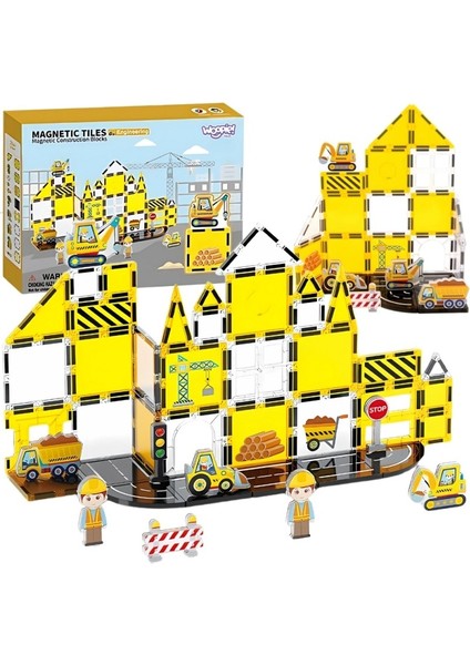 Manyetik Tiles Inşaat Şantiye Seti 47 Parça Manyetik Yapı Magnetic Bloklar