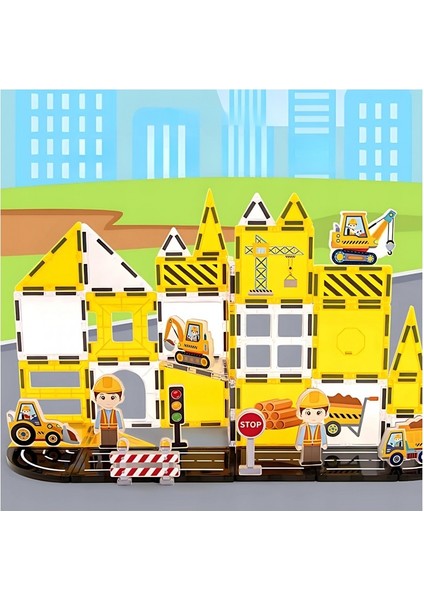 Manyetik Tiles Inşaat Şantiye Seti 47 Parça Manyetik Yapı Magnetic Bloklar fiyatları