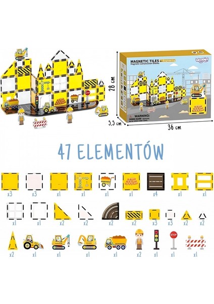 Manyetik Tiles Inşaat Şantiye Seti 47 Parça Manyetik Yapı Magnetic Bloklar modelleri
