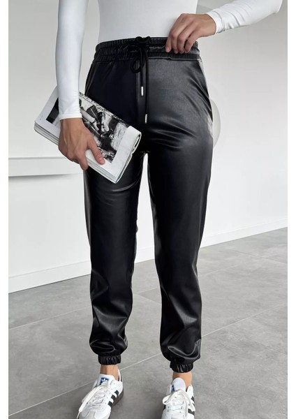 Kadın Bel ve Paça Lastikli Suni Deri Pantolon P-00018468 fiyatları