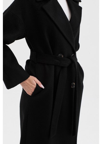 Kadın Kruvaze Kapama Oversize Uzun Kaban