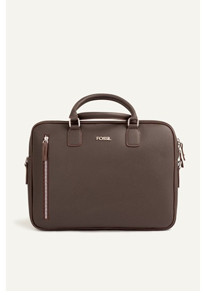 Unisex Vegan Deri Laptop Bölmeli 15,6 Inç Dik Fermuarlı Evrak Çantası