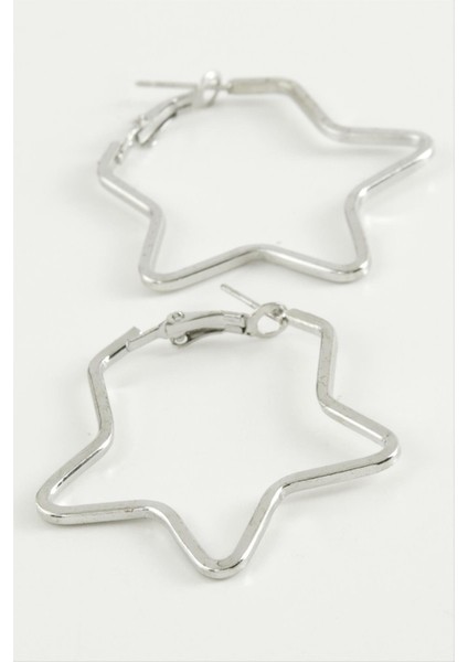 Msa-Shop Yıldız Halka Küpe 4,5 Cm-Gümüş Rengi