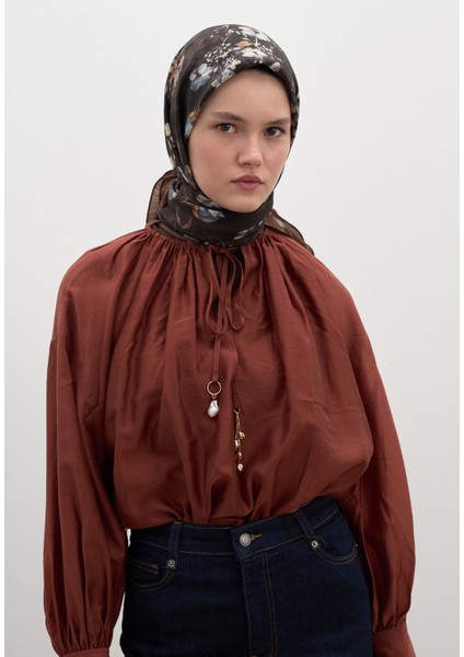 Mıdnıght Rose Desen Pamuklu Viskon Eşarp Çikolata Kahve fırsatları