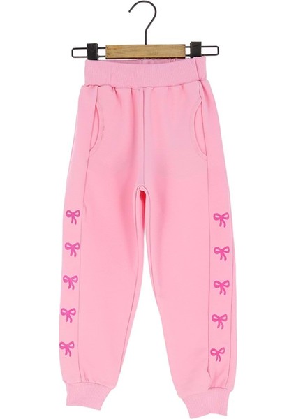 Cepli Fiyonk Baskılı Iki Iplik Şardonsuz Eşofman Alt - Pembe - 5 - 6 Yaş Pembe