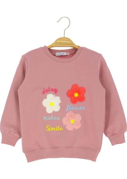 Papatya Daısy Nakışlı Iki Iplik Sweatshırt - Gül Kurusu - 4 Yaş - NSL411-GÜL Kurusu-4 Yaş Gül Kurusu